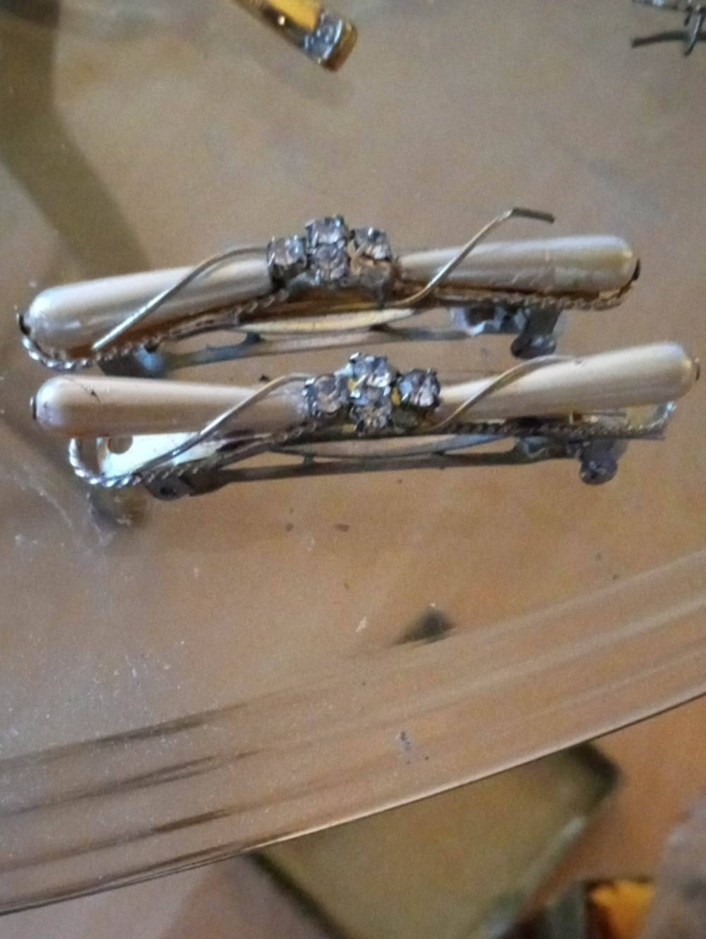 Pearl Barrette Set with Crystal Accents - Cream